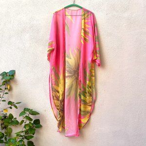NWOT gorgeous floral caftan cover up tunic kimono Long Duster XL